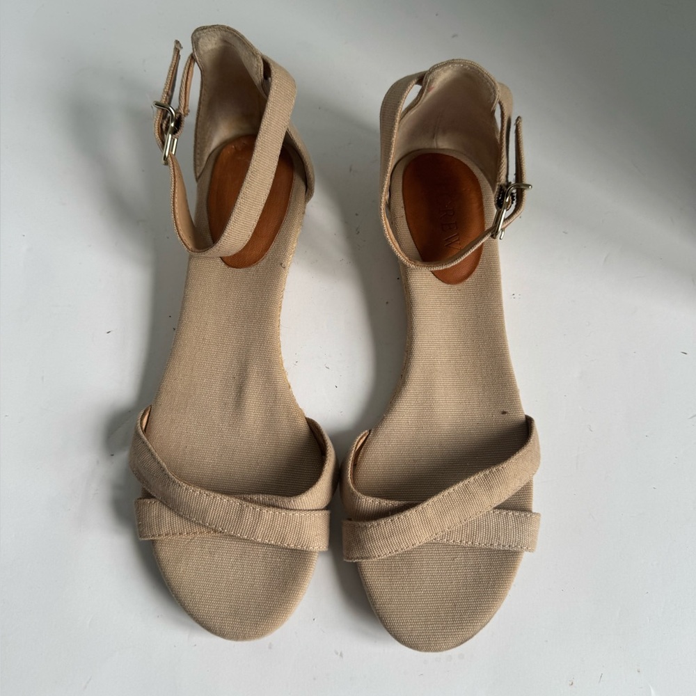 J. Crew Marina  Canvas tan criss-cross strappy Sandals. Size 8 - Picture 3 of 16